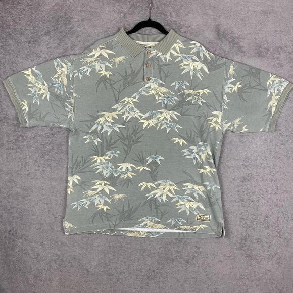 Tommy Bahama Other - Tommy Bahama Polo Shirt Mens Large Gray Bamboo Leaf Hawaiian Tropical Cotton